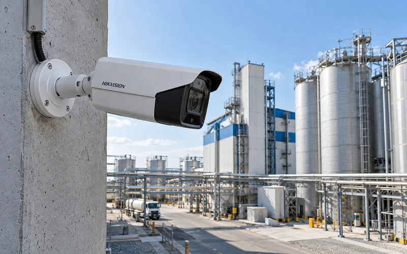 Камера Hikvision на фасаде завода — обзор территории