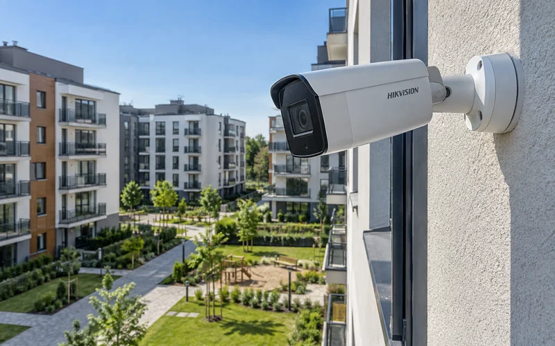 Камера Hikvision на жилом доме — обзор двора