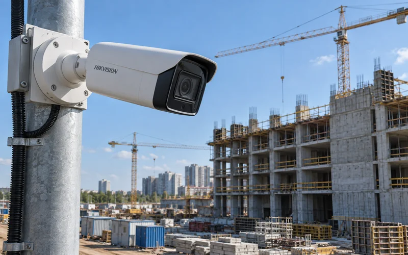 Камера Hikvision на опоре — обзор стройплощадки
