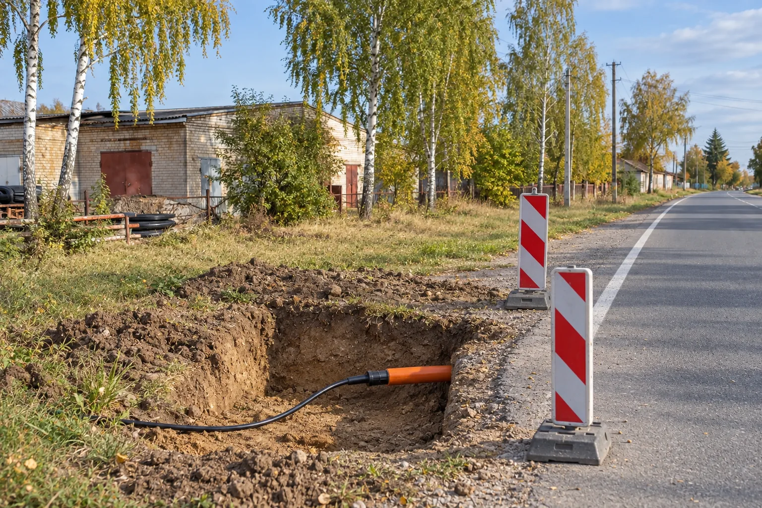 Защитная труба с оптикой после перехода под дорогой